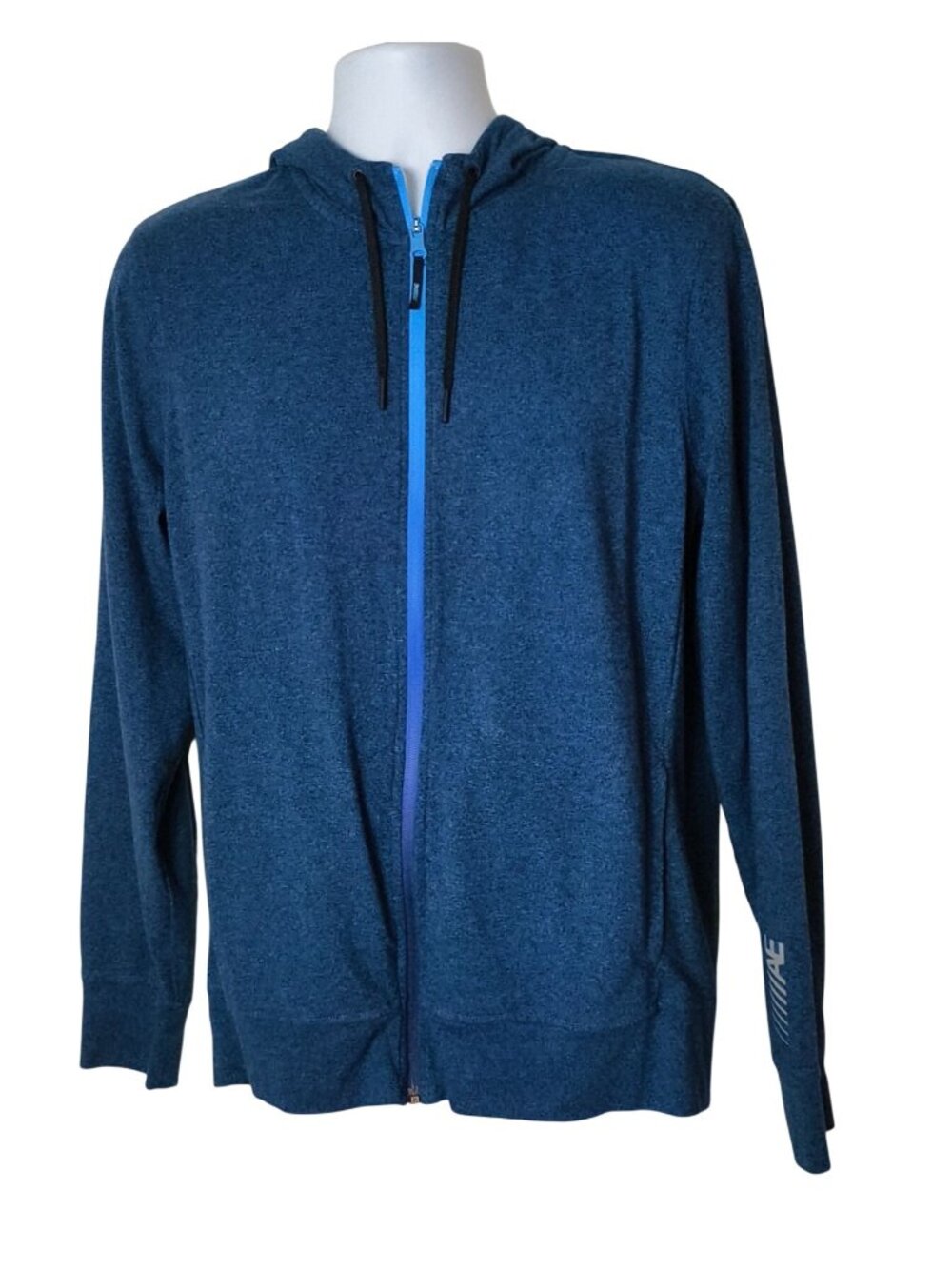 American Eagle Mens M Hooded Full-Zip Jacket Flex Blue Lng Slv Athleisure Preppy